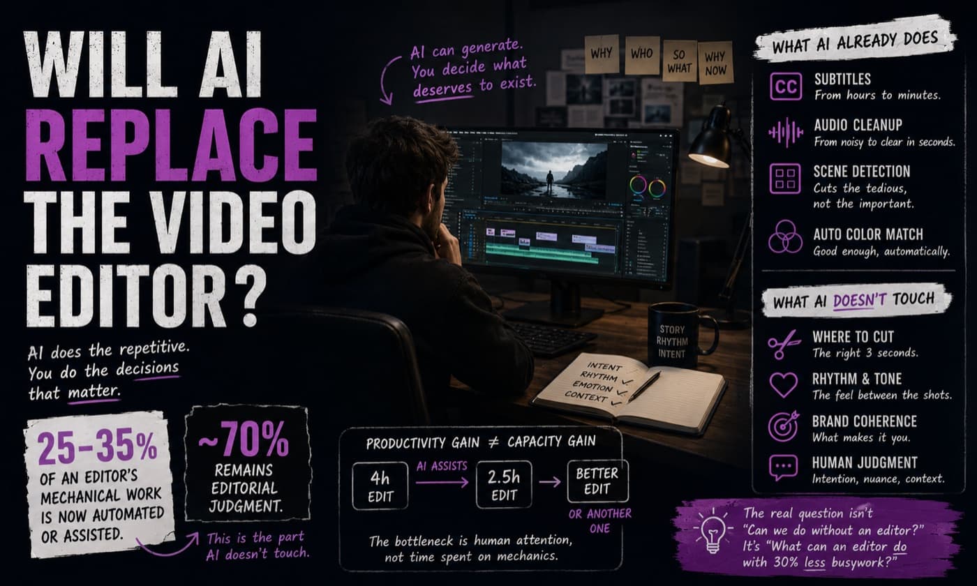 Video editing software interface with AI assistance.