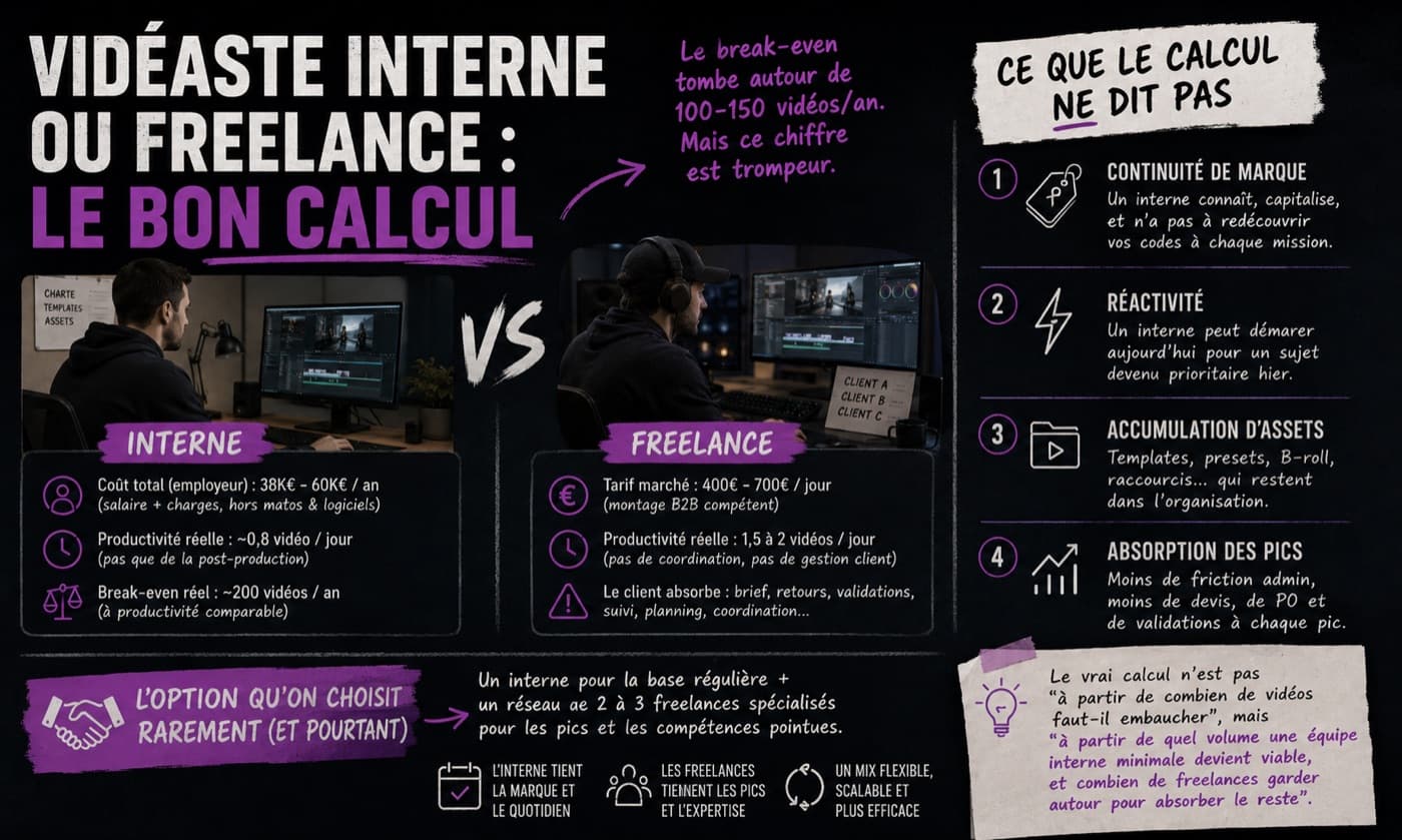 Cost comparison between an in-house video editor and a freelance one.